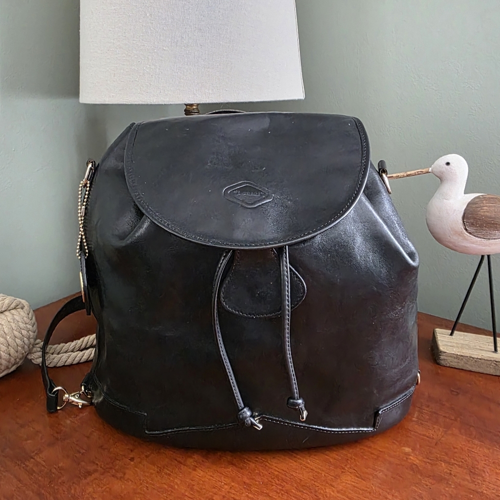 i Santi Made in Italy Black Leather Convertible Backpack Bag